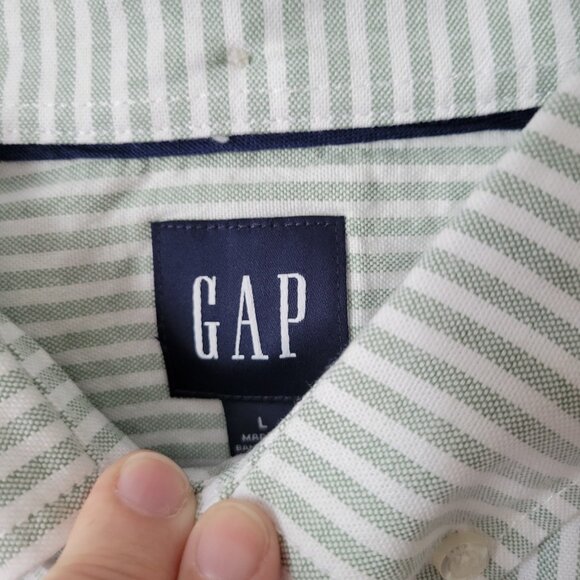 GAP Oxford Shirt Men's Large Green/White Striped Button Down Dress Shirt NWT - Picture 6 of 10